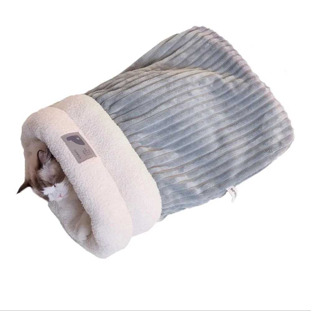Cat Sleeping Bag Bed, Cat Winter Sleeping Bag Soft Plush Cat Sack Self Warming